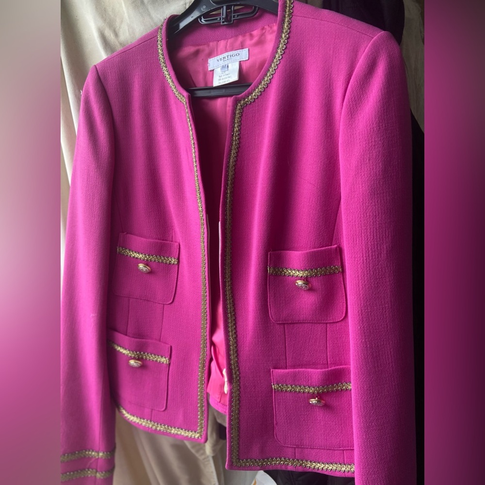 Vertigo Paris Pink Blazer with Gold Trim
